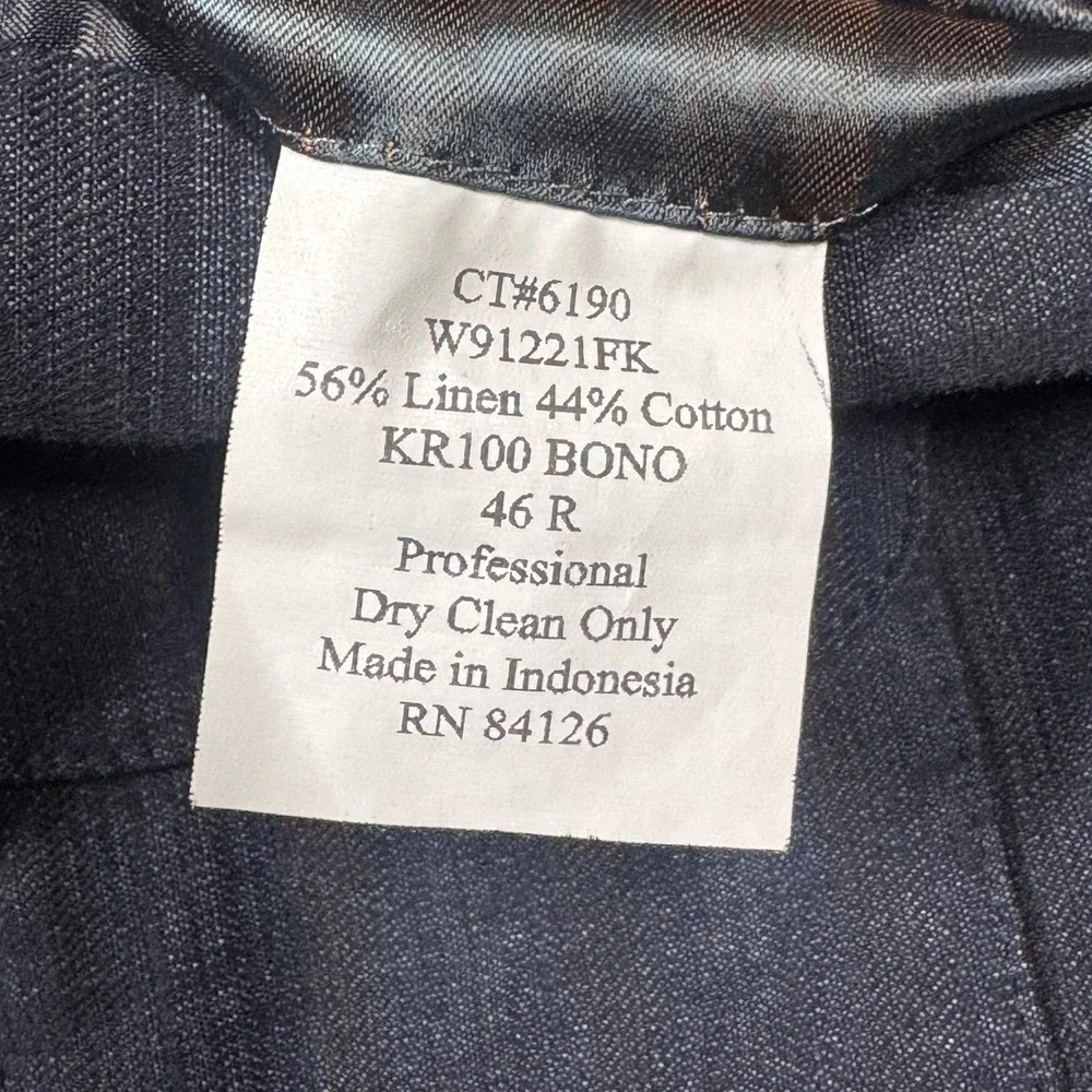 Kroon Bono‎ Navy Blue Pinstripe Linen Cotton Blazer Sport Coat Mens 46R *